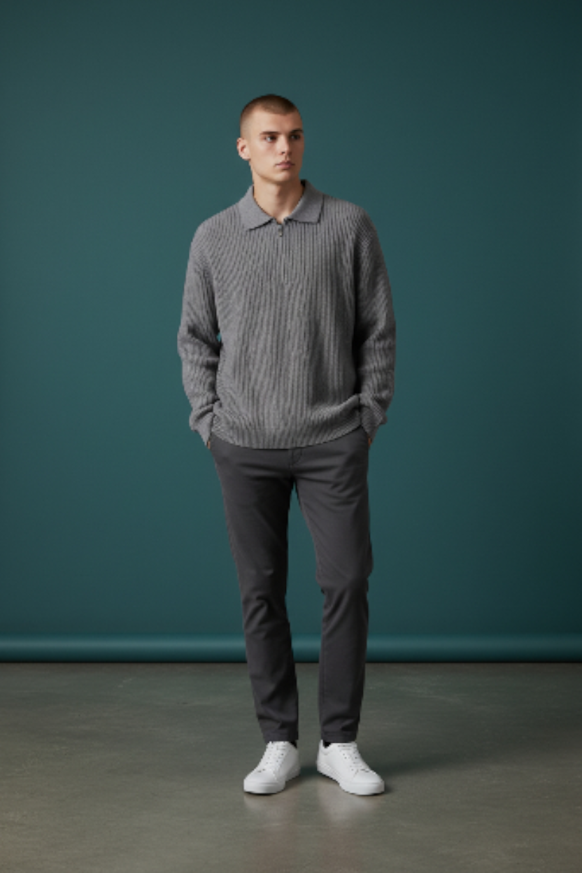 BELAVROO Heritage Ribbed Polo Knit