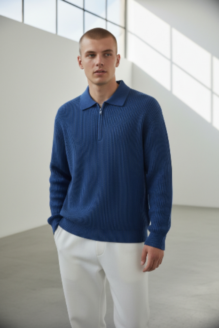 BELAVROO Heritage Ribbed Polo Knit