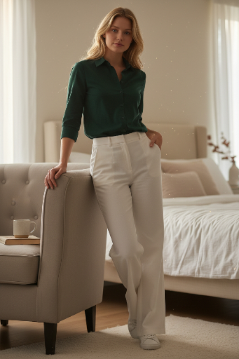 BELAVROO Women’s Premium Tailored Shirt | Soft Formal & Casual Solid Shirt for Office, Workwear & Daily Wear – Black, Dark Green, Lavender