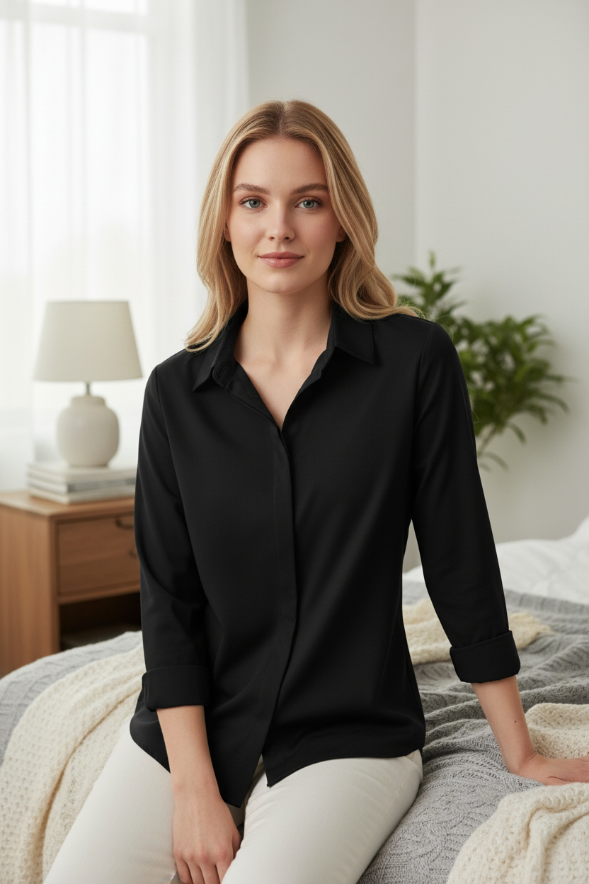 BELAVROO Women’s Premium Tailored Shirt | Soft Formal & Casual Solid Shirt for Office, Workwear & Daily Wear – Black, Dark Green, Lavender