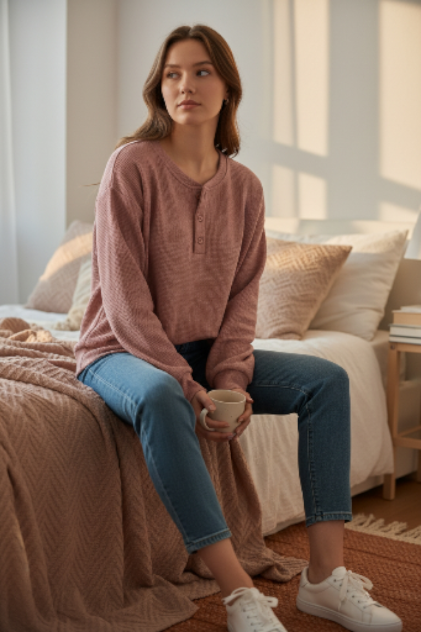 . BELAVROO Blush Knit Henley